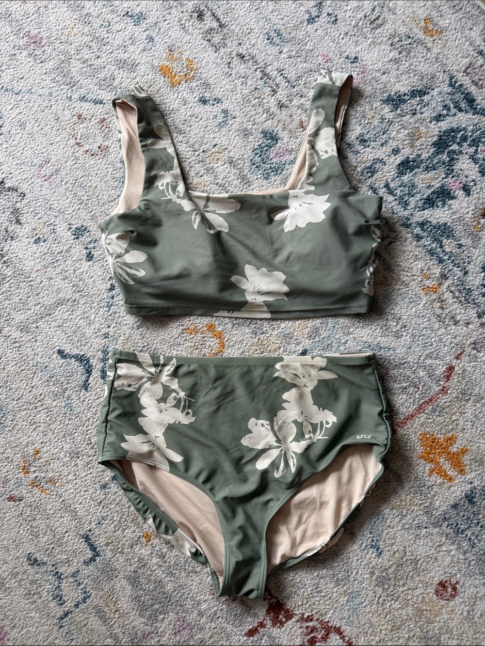 Albion Olive Green Floral High-Waist Bikini Set